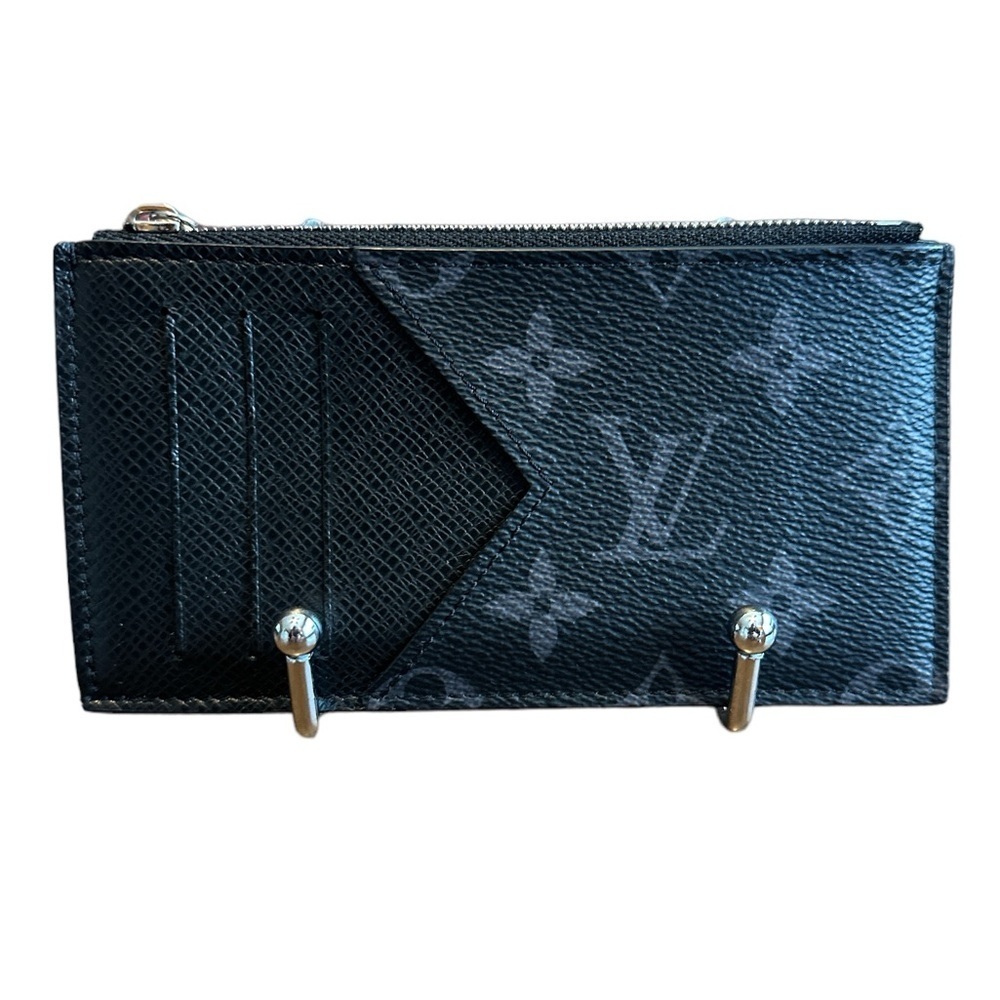 PRISTINE LV Eclipse Reverse Monogram Taiga Coin Card Holder